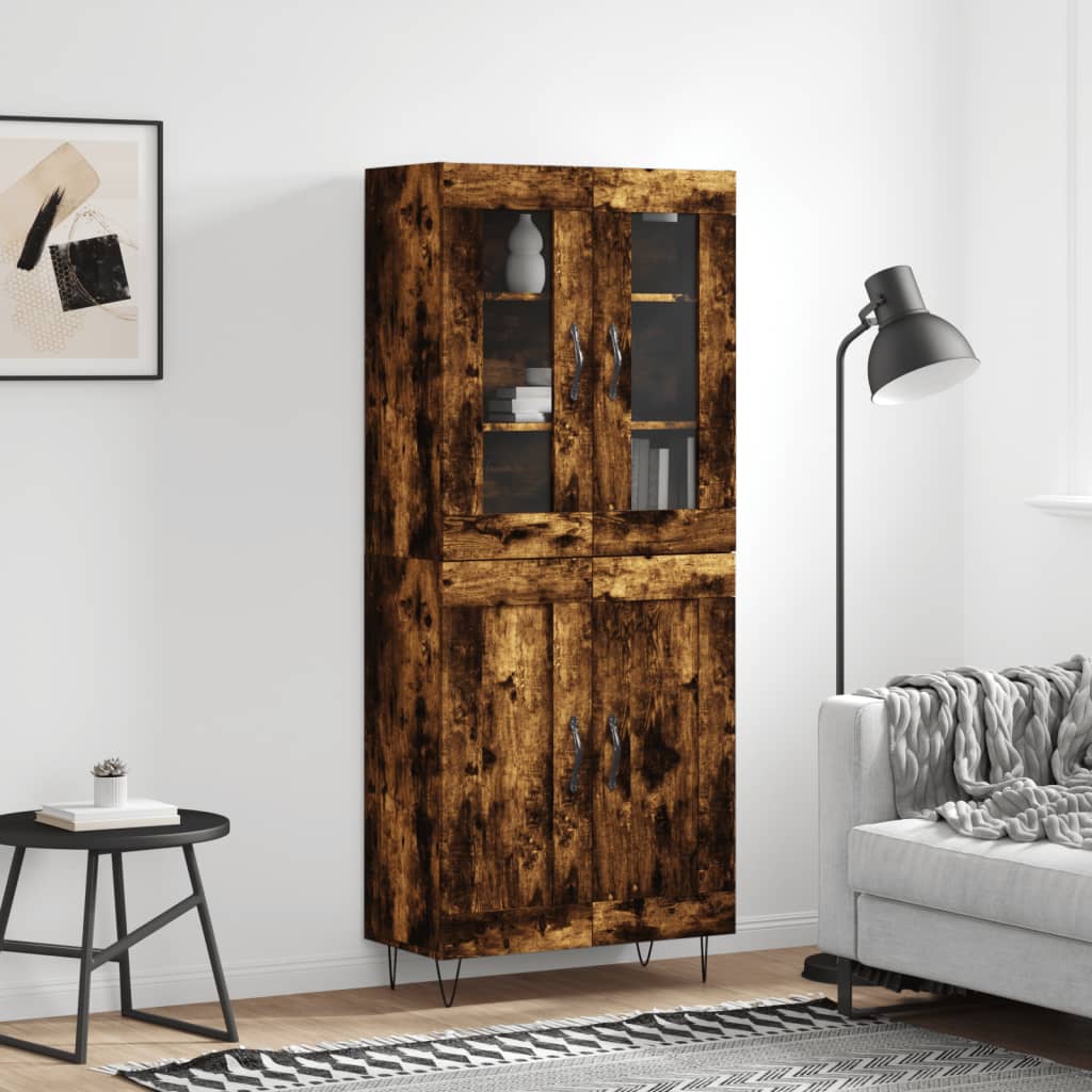 Hoge kast 69,5x34x180 cm bewerkt hout gerookt eikenkleurig – afbeelding 1