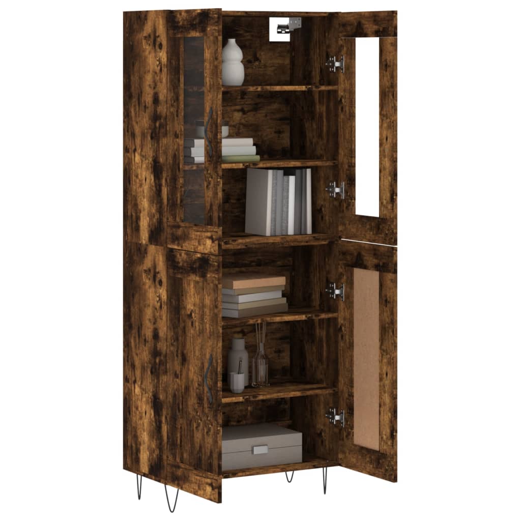Hoge kast 69,5x34x180 cm bewerkt hout gerookt eikenkleurig – afbeelding 3