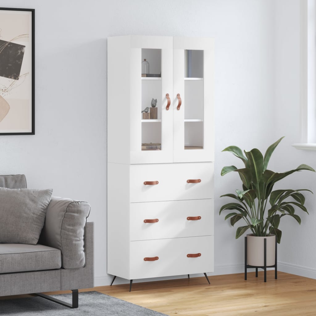 Hoge kast 69,5x34x180 cm bewerkt hout wit