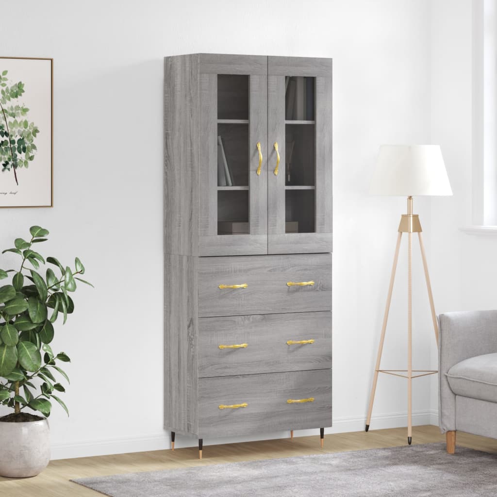 Hoge kast 69,5x34x180 cm bewerkt hout grijs sonoma eikenkleurig