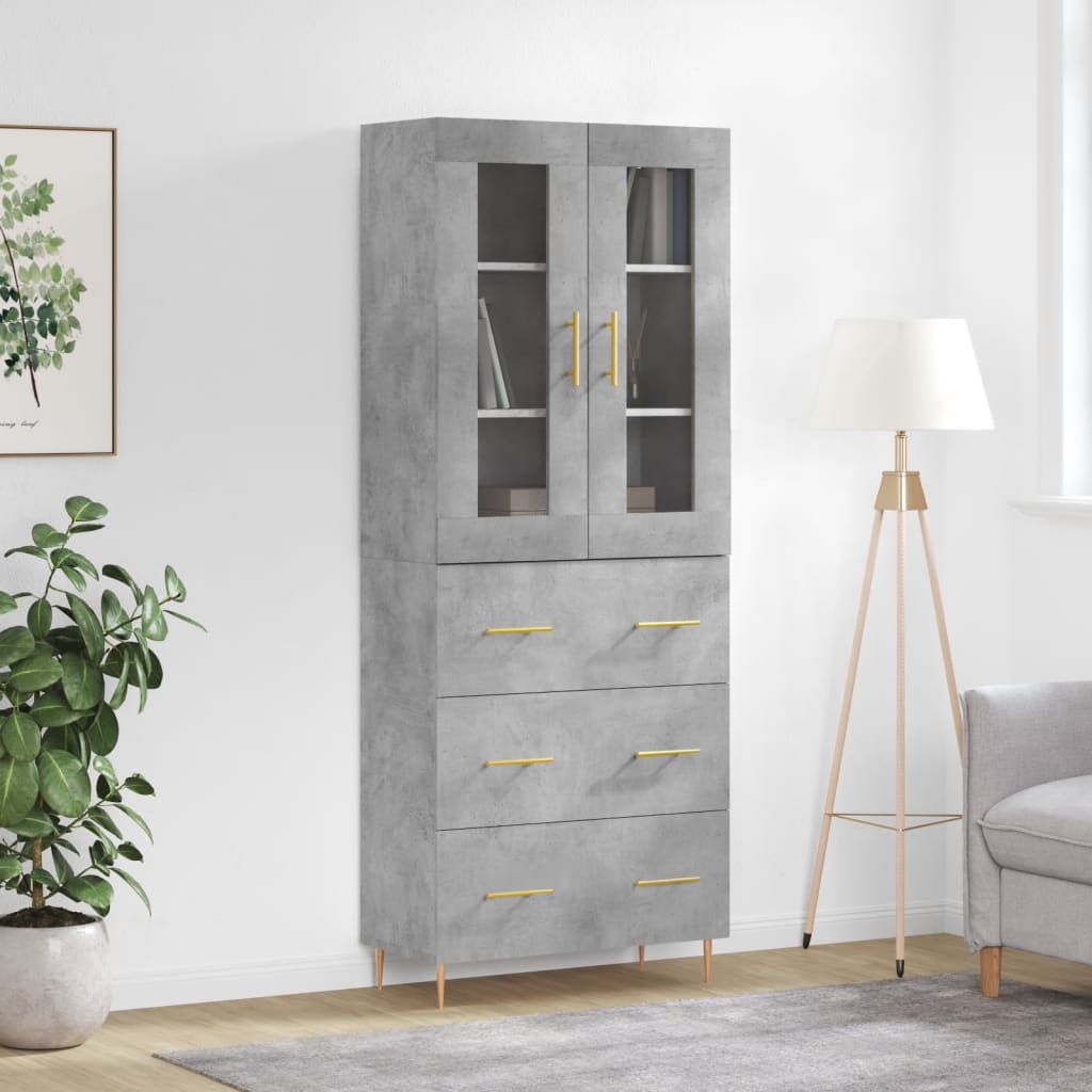 Hoge kast 69,5x34x180 cm bewerkt hout betongrijs