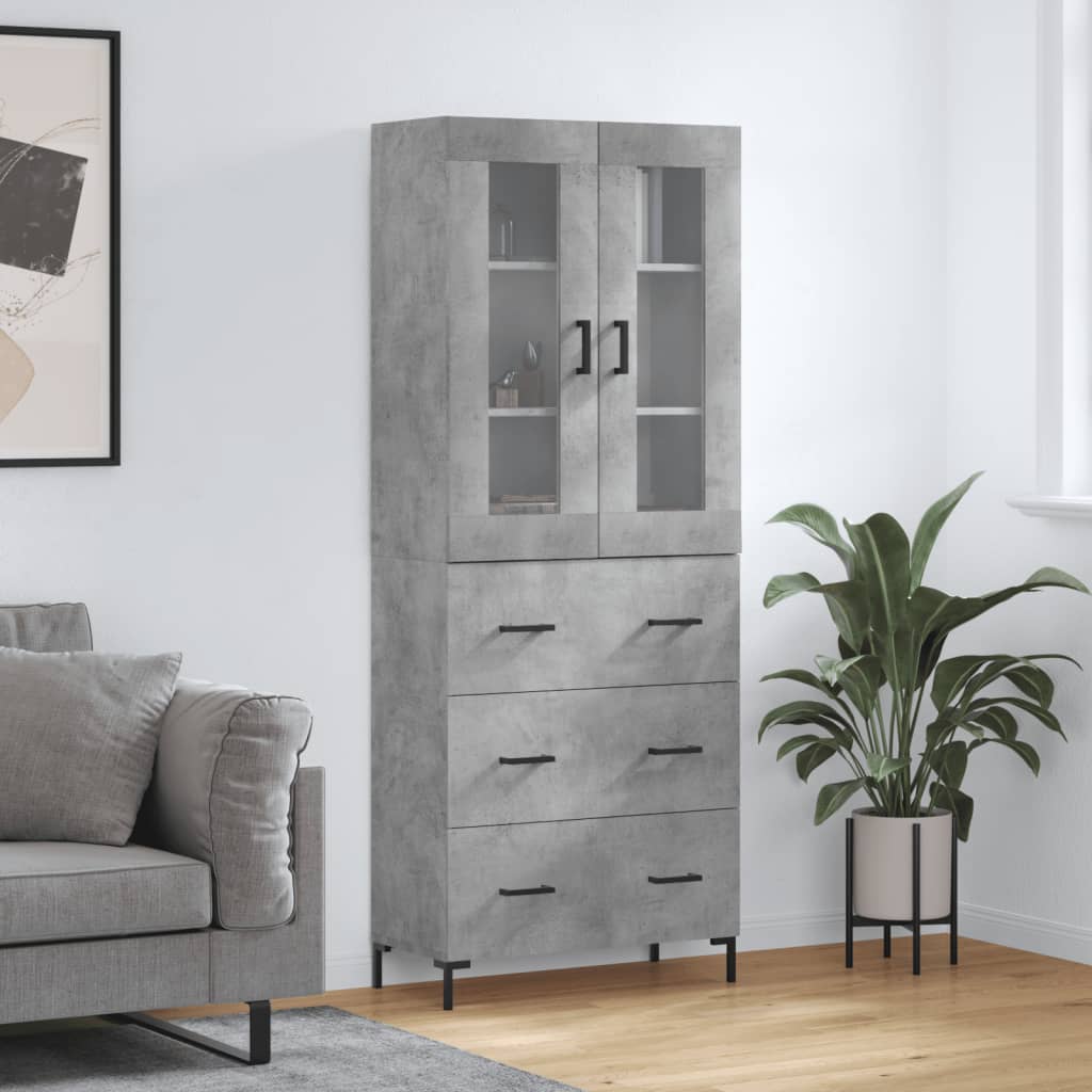 Hoge kast 69,5x34x180 cm bewerkt hout betongrijs