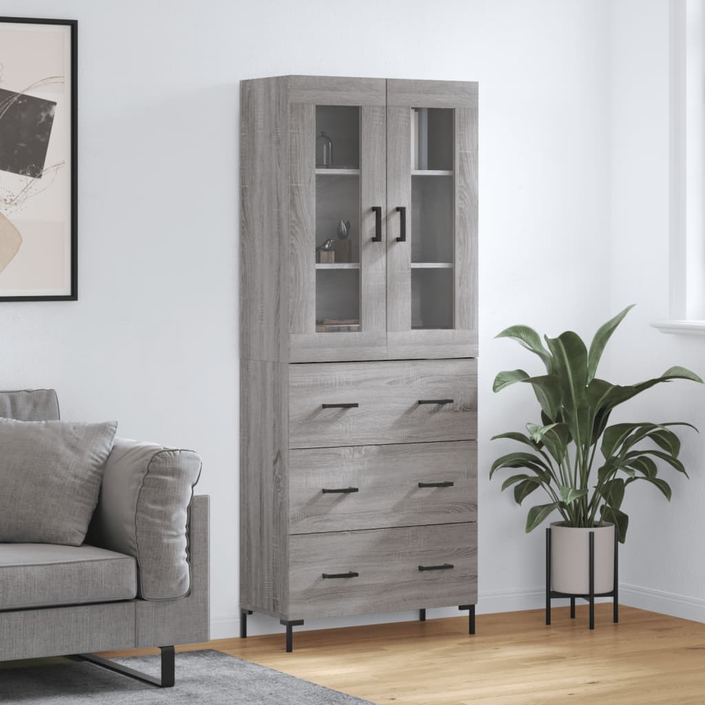 Hoge kast 69,5x34x180 cm bewerkt hout grijs sonoma eikenkleurig