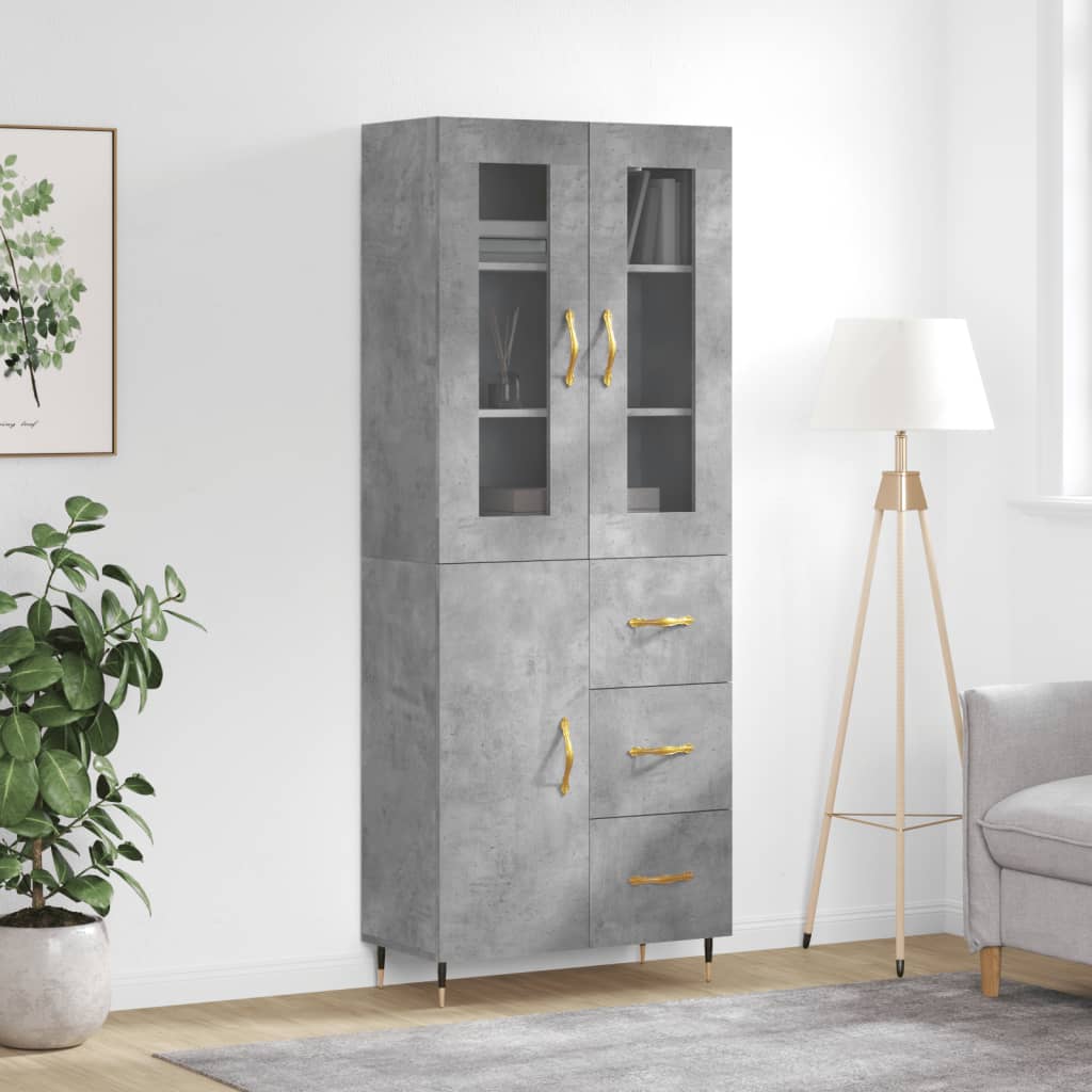 Hoge kast 69,5x34x180 cm bewerkt hout betongrijs