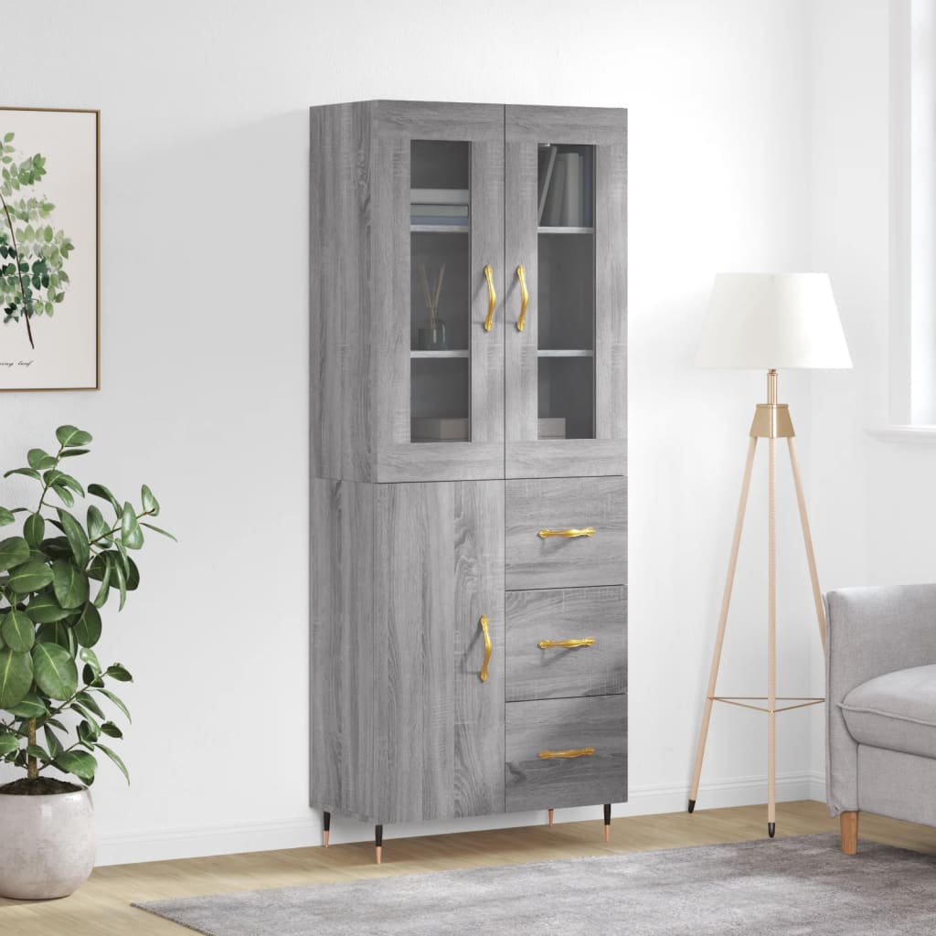 Hoge kast 69,5x34x180 cm bewerkt hout grijs sonoma eikenkleurig
