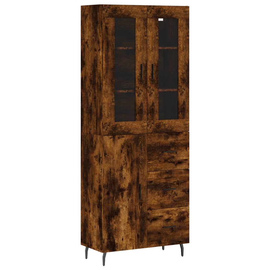 Hoge kast 69,5x34x180 cm bewerkt hout gerookt eikenkleurig – afbeelding 2