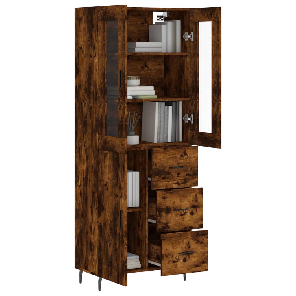Hoge kast 69,5x34x180 cm bewerkt hout gerookt eikenkleurig – afbeelding 3