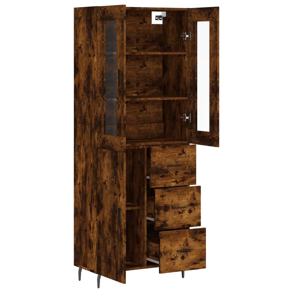 Hoge kast 69,5x34x180 cm bewerkt hout gerookt eikenkleurig – afbeelding 4