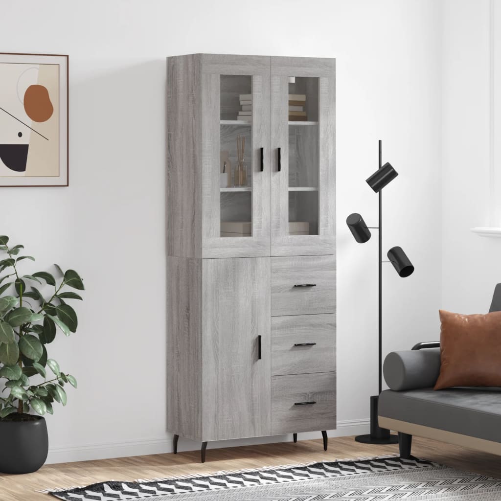 Hoge kast 69,5x34x180 cm bewerkt hout grijs sonoma eikenkleurig