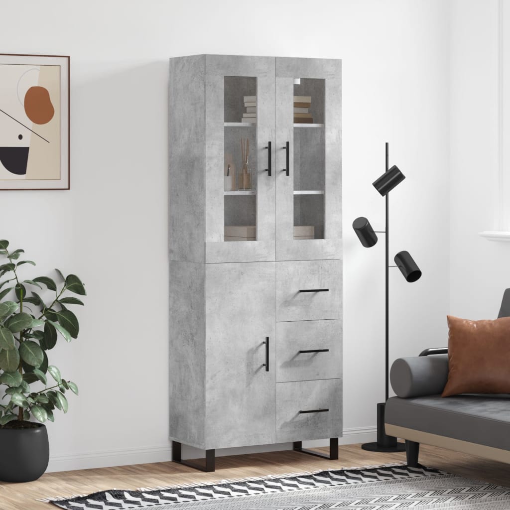 Hoge kast 69,5x34x180 cm bewerkt hout betongrijs