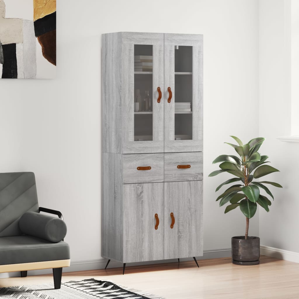 Hoge kast 69,5x34x180 cm bewerkt hout grijs sonoma eikenkleurig
