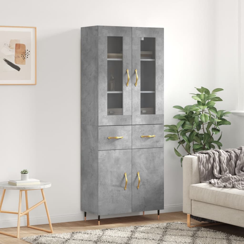 Hoge kast 69,5x34x180 cm bewerkt hout betongrijs
