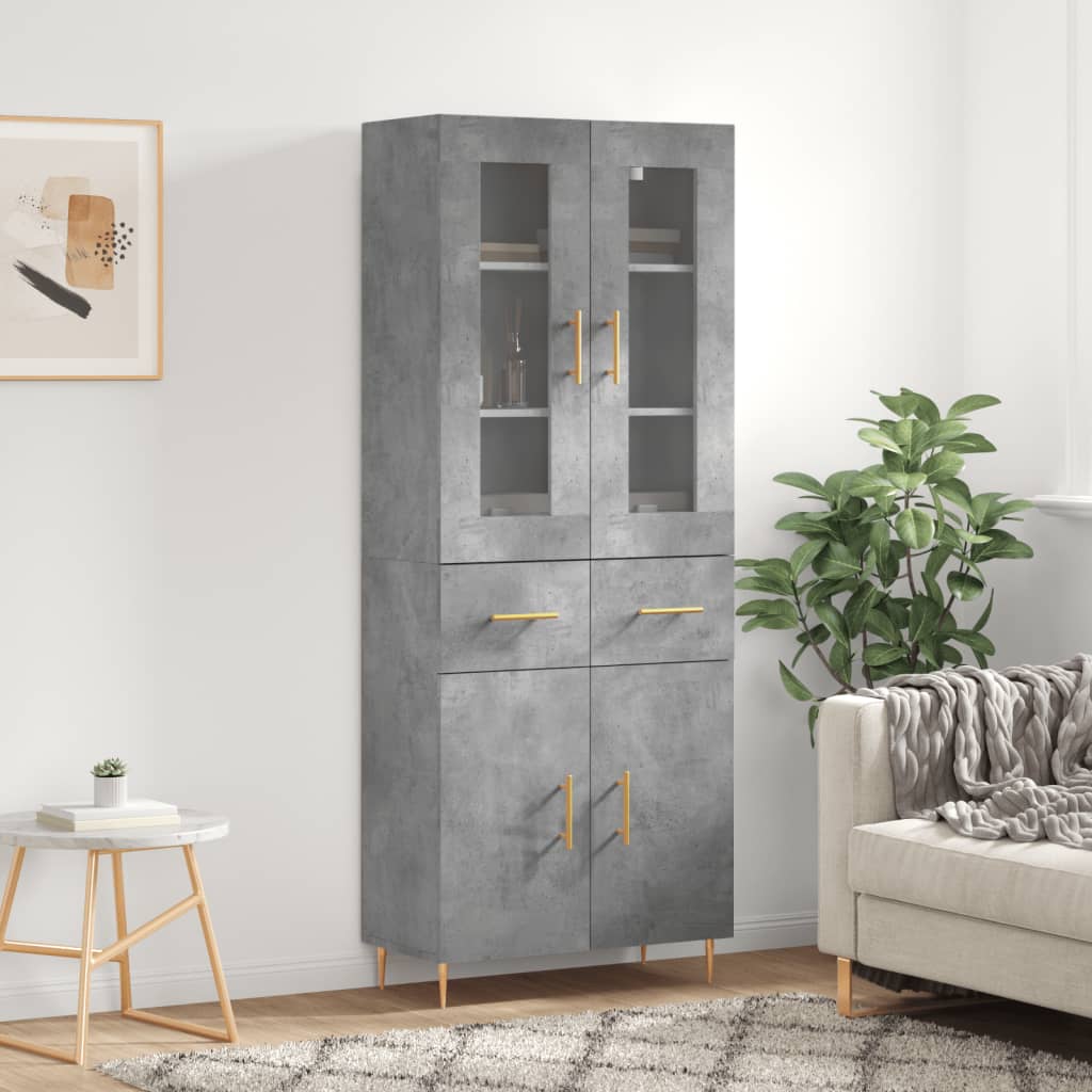 Hoge kast 69,5x34x180 cm bewerkt hout betongrijs