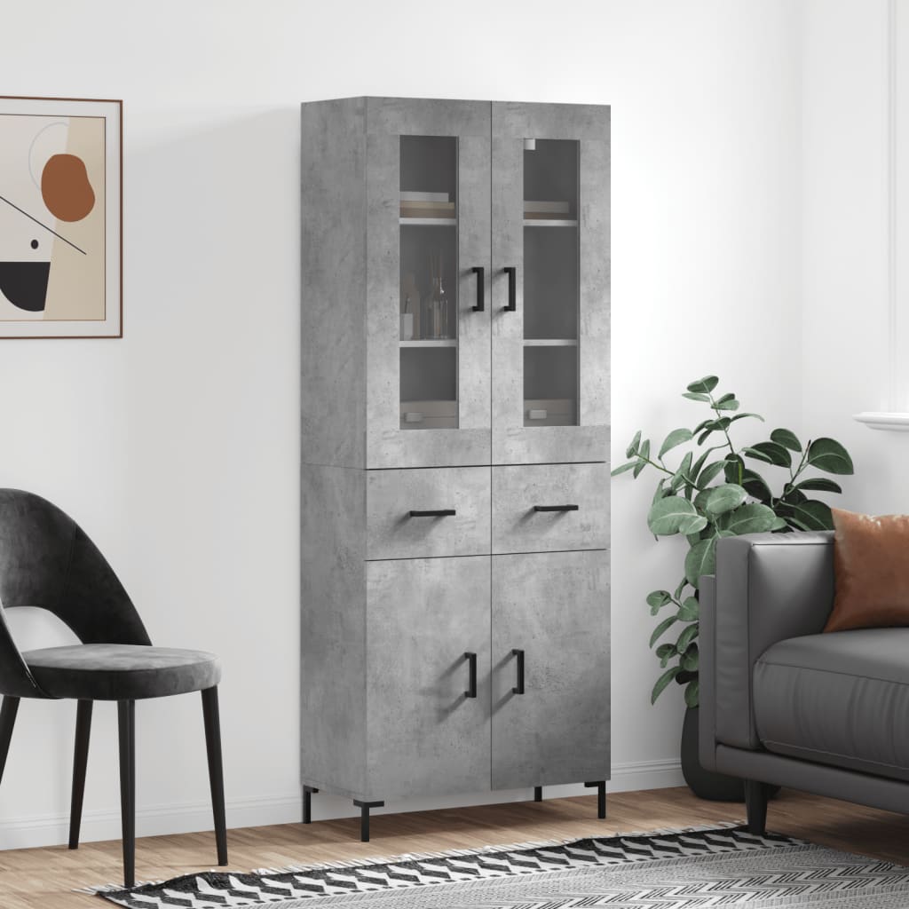 Hoge kast 69,5x34x180 cm bewerkt hout betongrijs – afbeelding 1