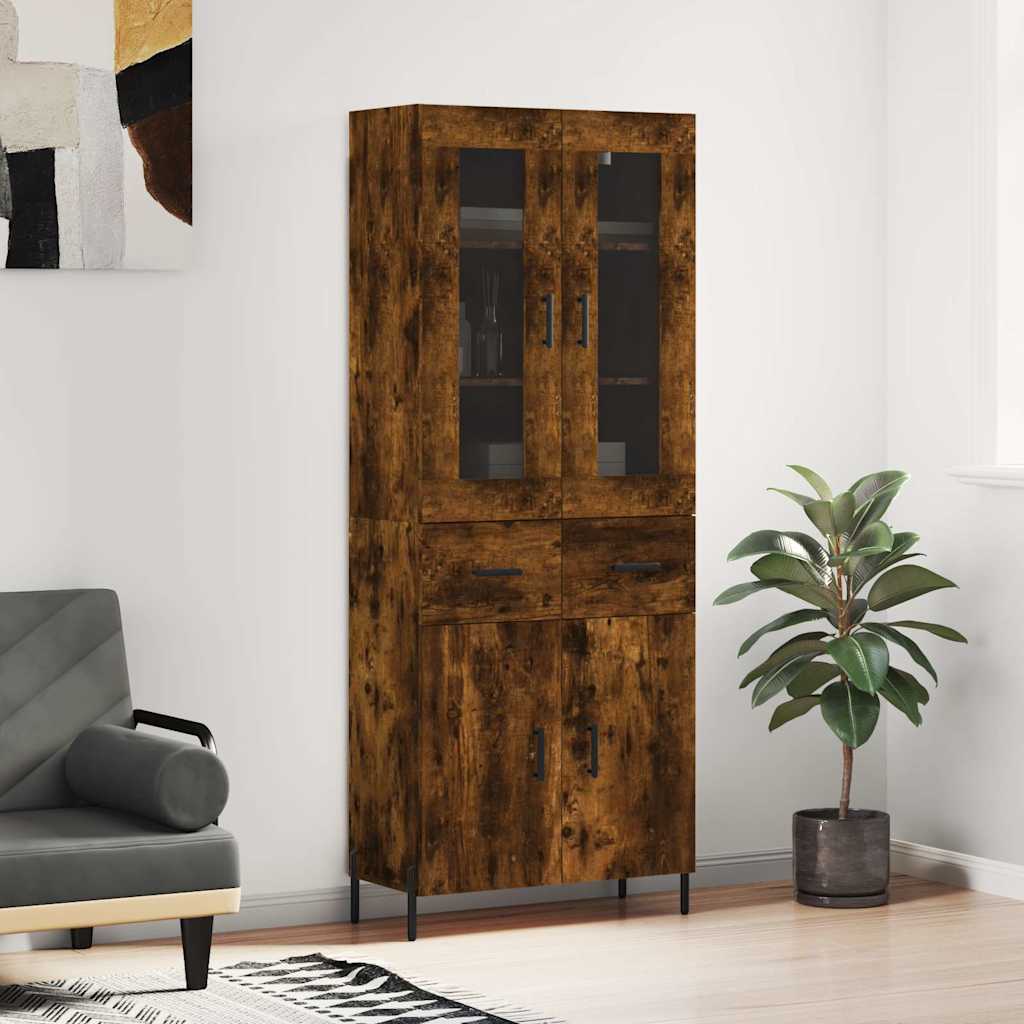 Hoge kast 69,5x34x180 cm bewerkt hout gerookt eikenkleurig – afbeelding 1