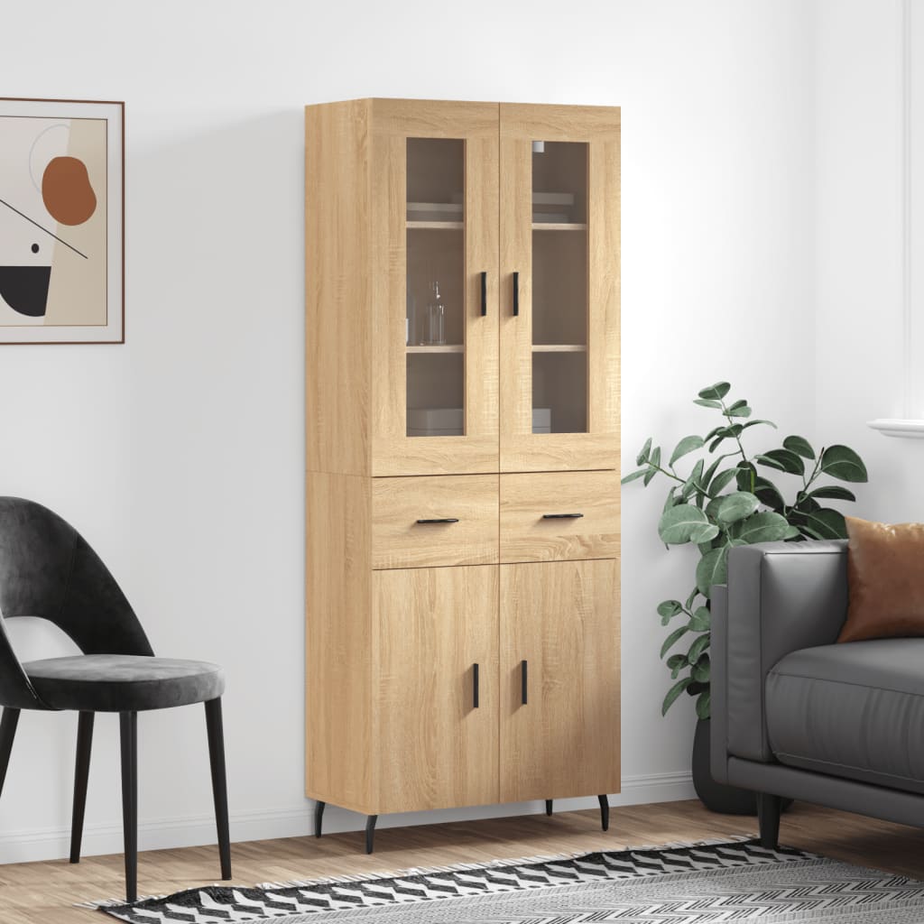 Hoge kast 69,5x34x180 cm bewerkt hout sonoma eikenkleurig – afbeelding 1