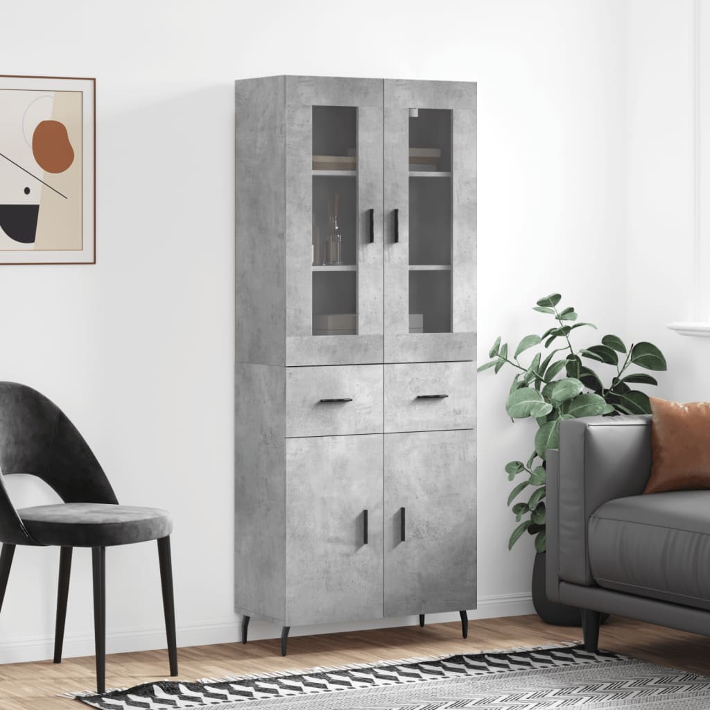 Hoge kast 69,5x34x180 cm bewerkt hout betongrijs