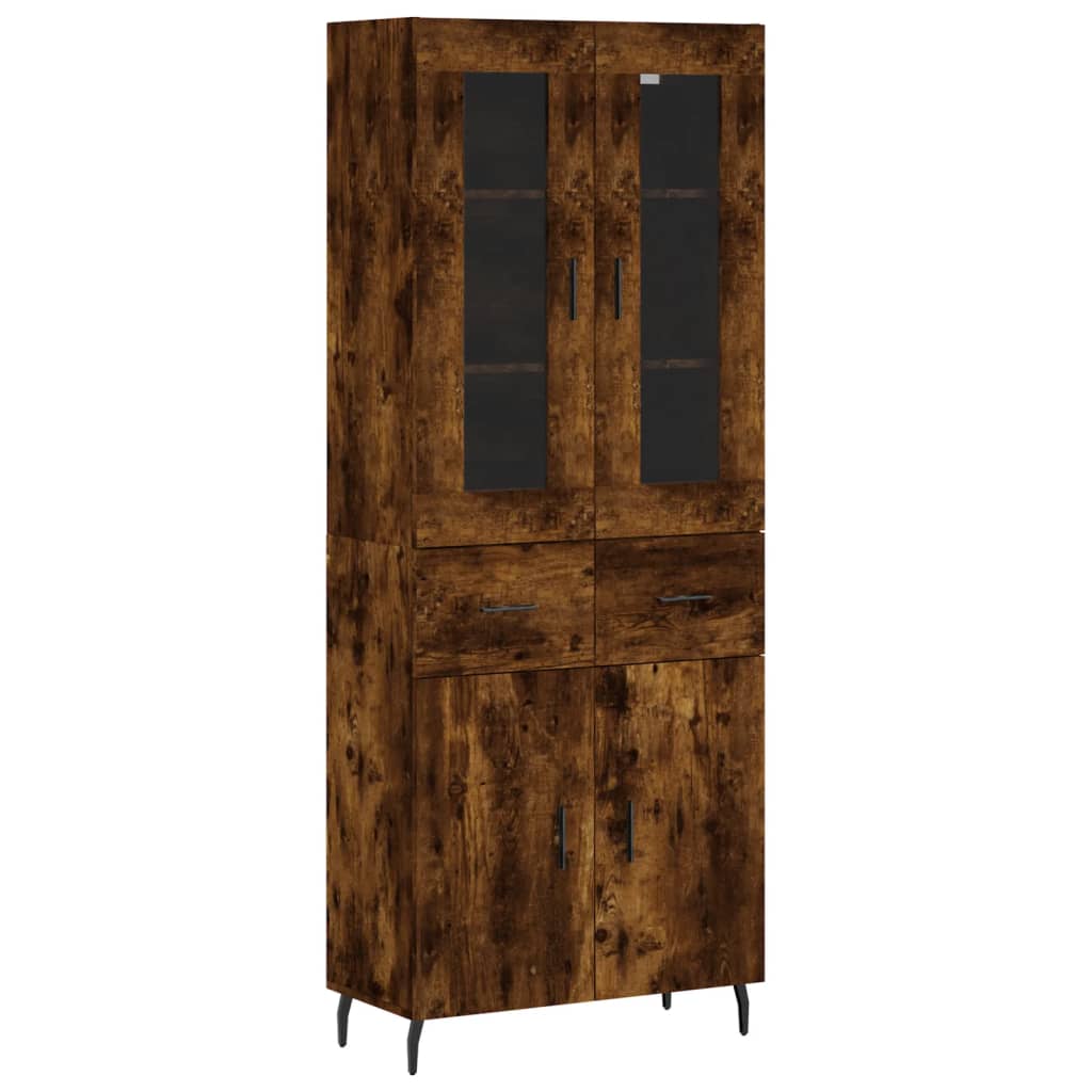 Hoge kast 69,5x34x180 cm bewerkt hout gerookt eikenkleurig – afbeelding 2
