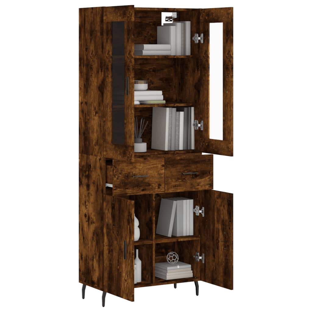 Hoge kast 69,5x34x180 cm bewerkt hout gerookt eikenkleurig – afbeelding 3