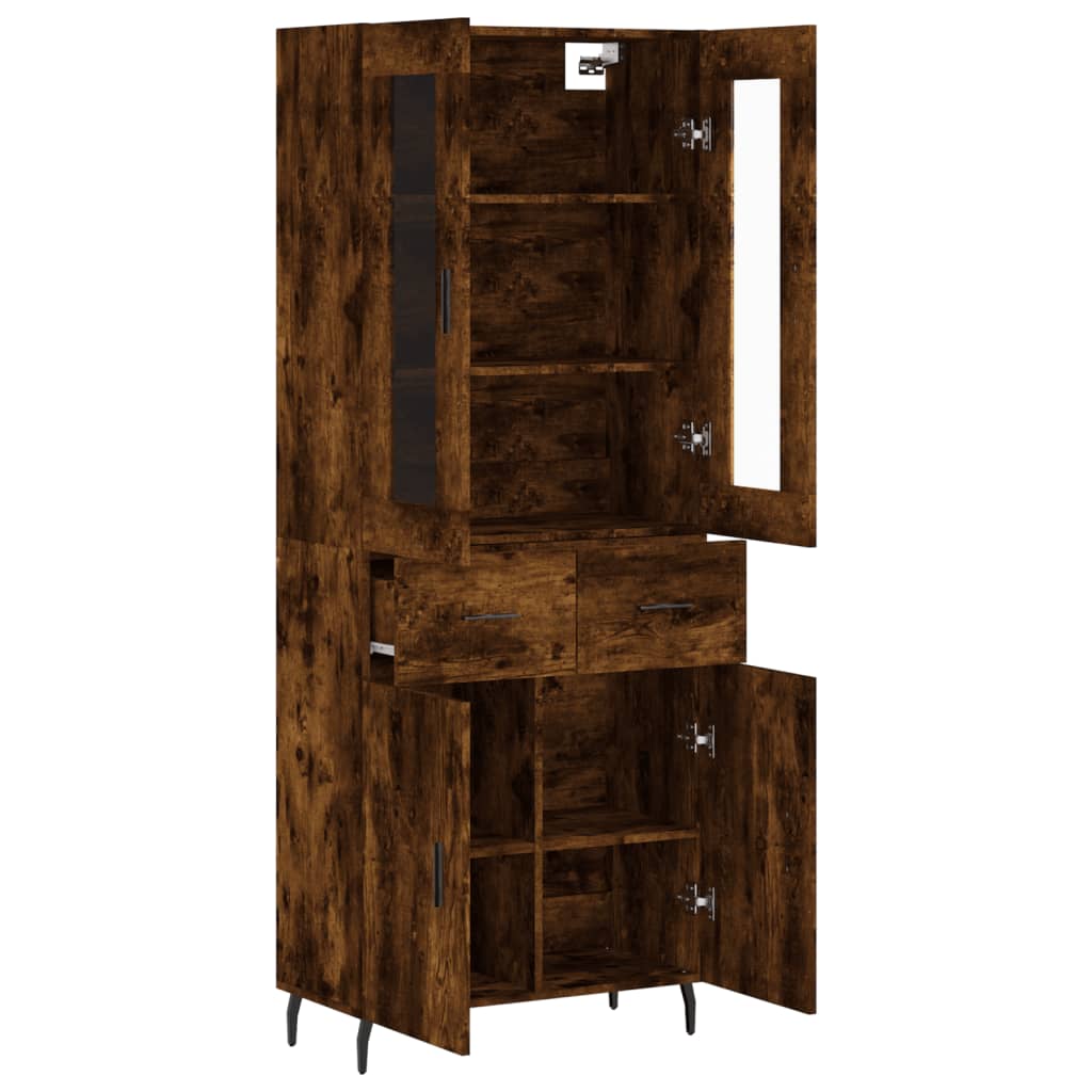 Hoge kast 69,5x34x180 cm bewerkt hout gerookt eikenkleurig – afbeelding 4