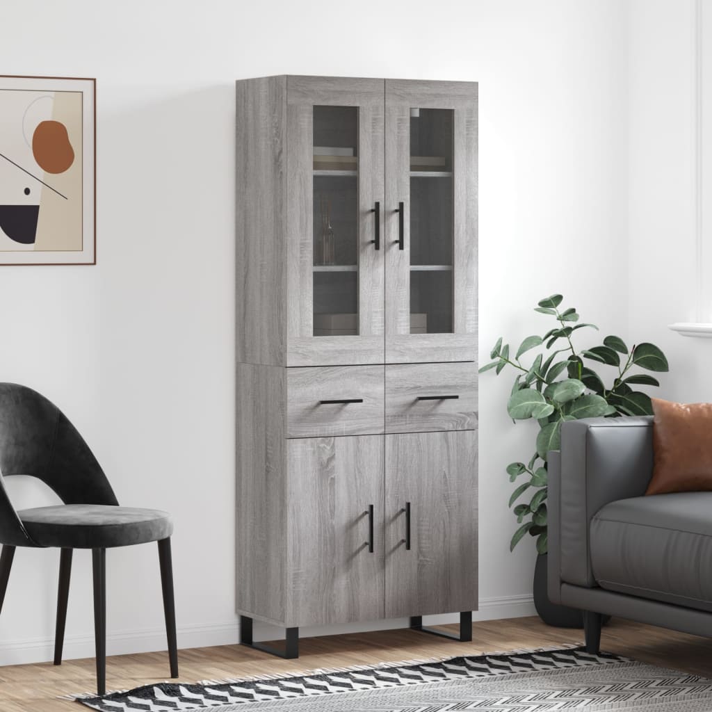 Hoge kast 69,5x34x180 cm bewerkt hout grijs sonoma eikenkleurig – afbeelding 1