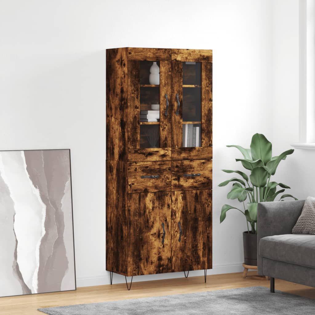 Hoge kast 69,5x34x180 cm bewerkt hout gerookt eikenkleurig