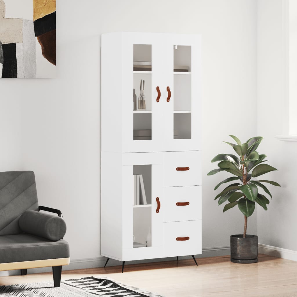 Hoge kast 69,5x34x180 cm bewerkt hout wit – afbeelding 1