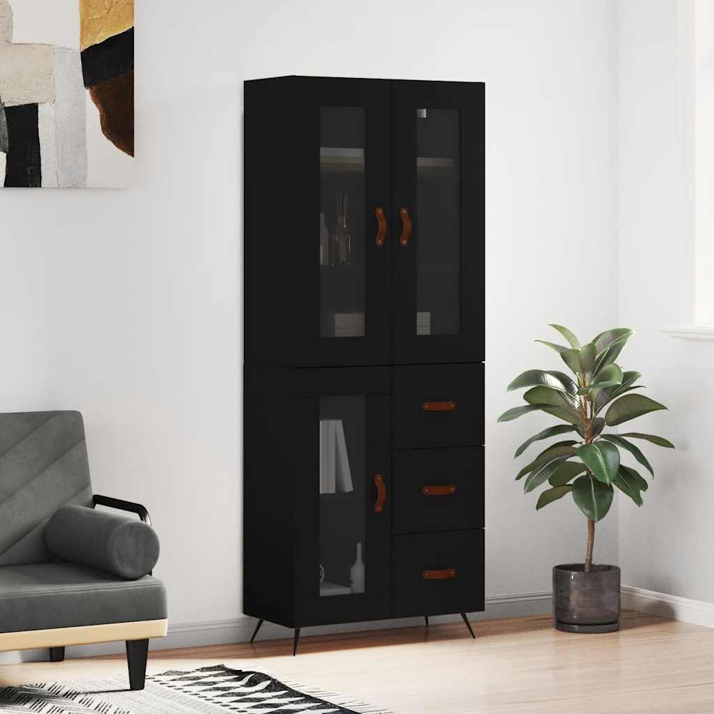 Hoge kast 69,5x34x180 cm bewerkt hout zwart