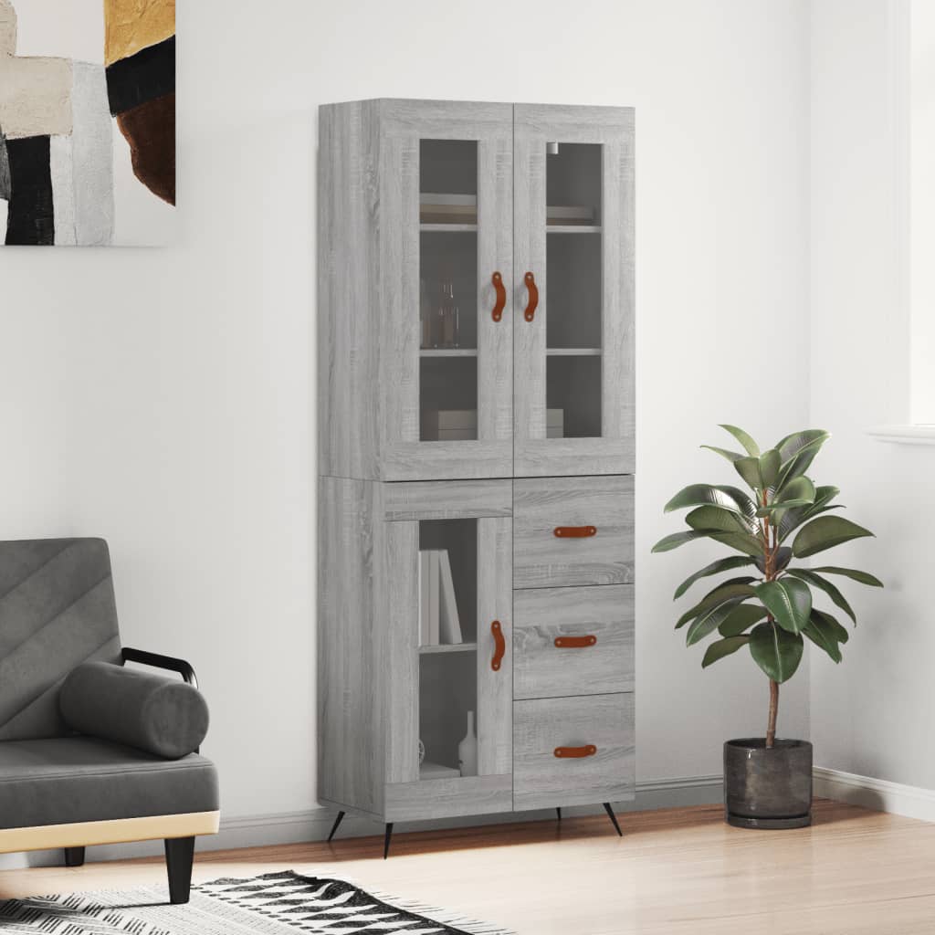 Hoge kast 69,5x34x180 cm bewerkt hout grijs sonoma eikenkleurig