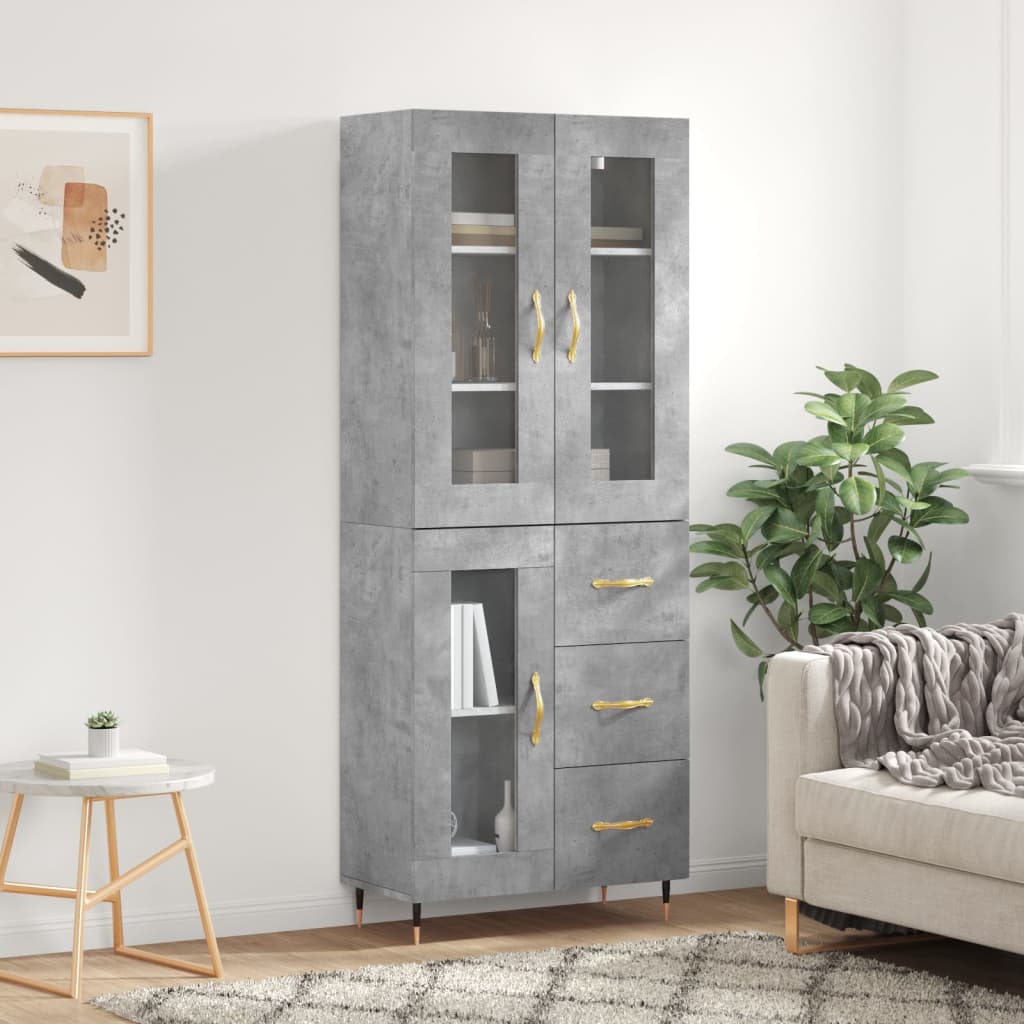 Hoge kast 69,5x34x180 cm bewerkt hout betongrijs