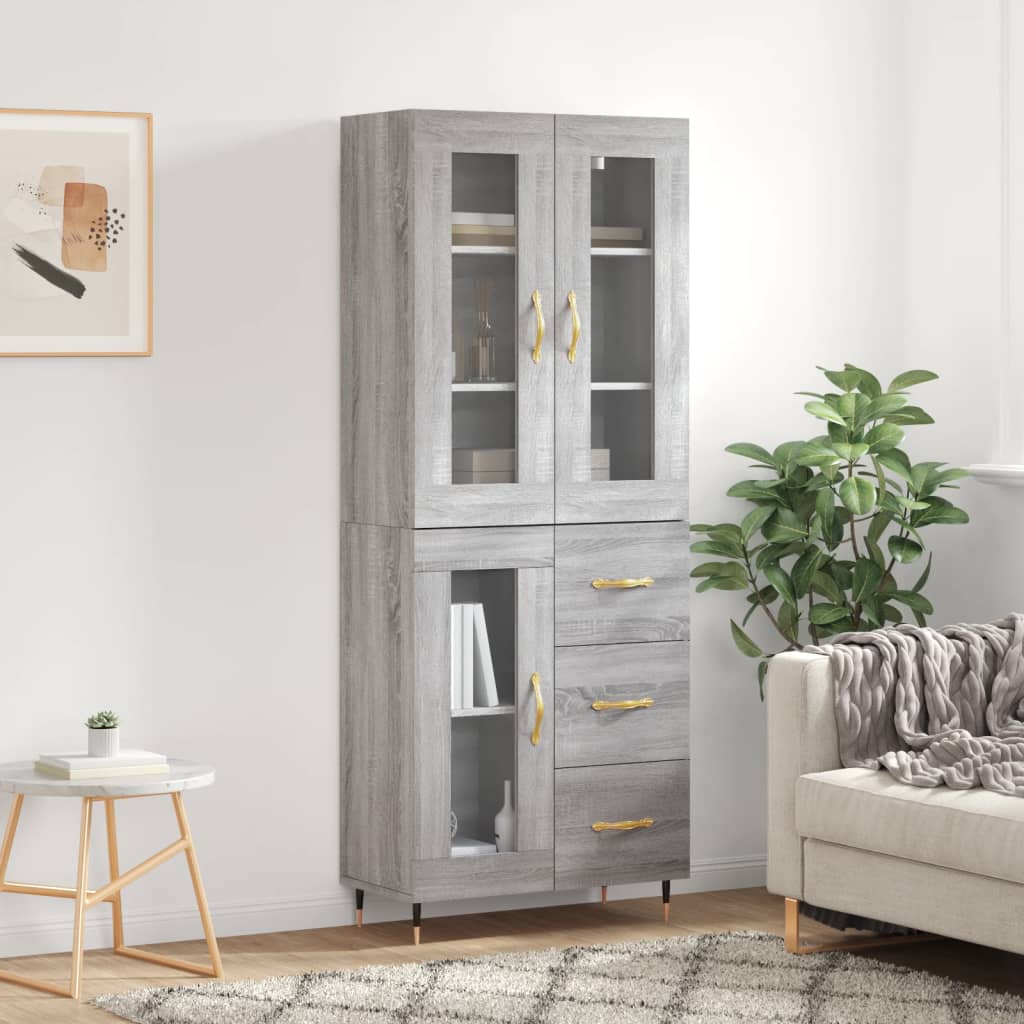 Hoge kast 69,5x34x180 cm bewerkt hout grijs sonoma eikenkleurig