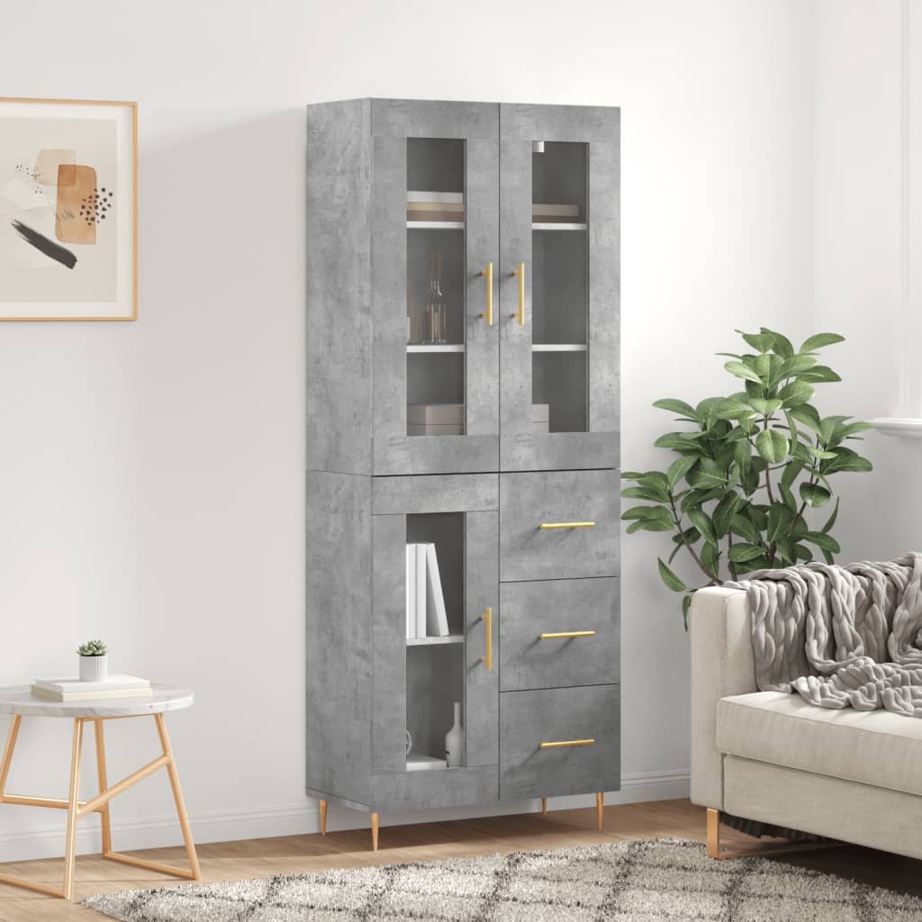 Hoge kast 69,5x34x180 cm bewerkt hout betongrijs