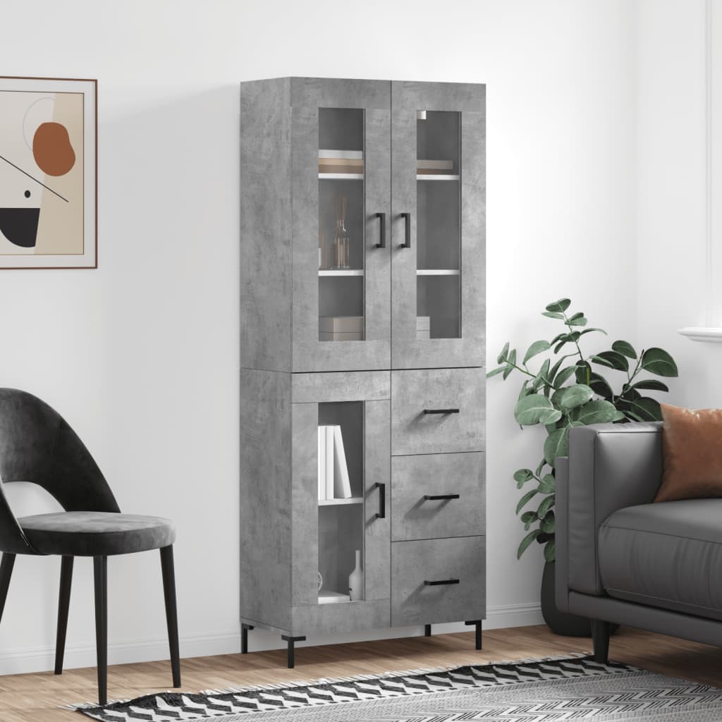 Hoge kast 69,5x34x180 cm bewerkt hout betongrijs – afbeelding 1