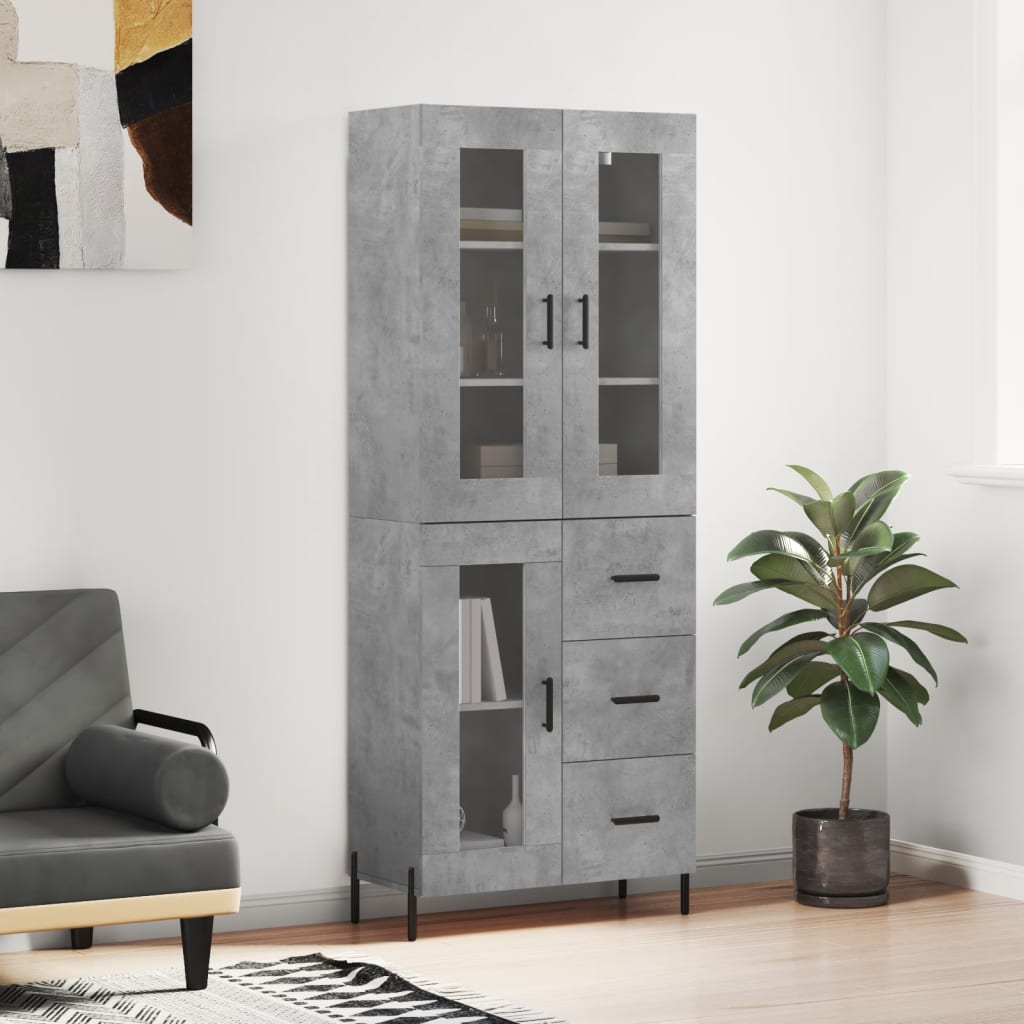 Hoge kast 69,5x34x180 cm bewerkt hout betongrijs