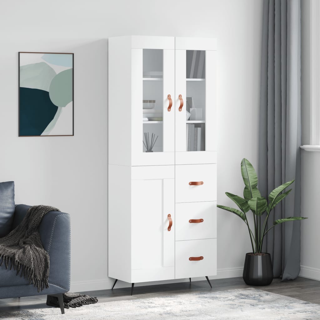 Hoge kast 69,5x34x180 cm bewerkt hout wit
