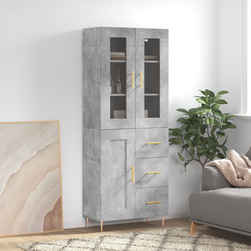 Hoge kast 69,5x34x180 cm bewerkt hout betongrijs