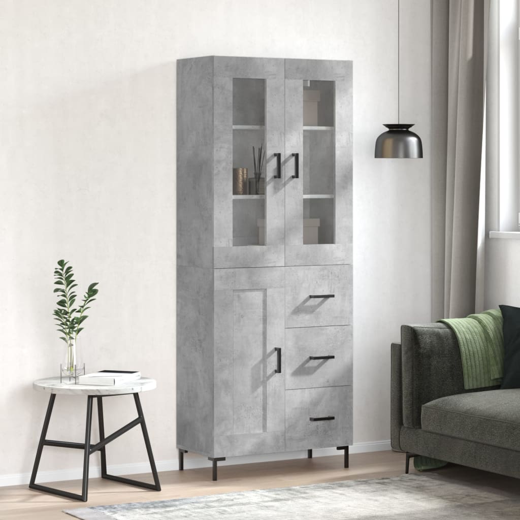 Hoge kast 69,5x34x180 cm bewerkt hout betongrijs