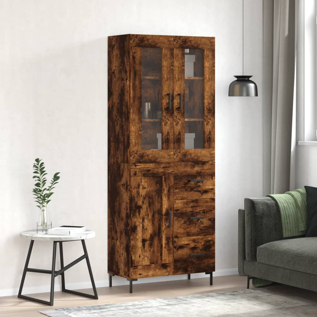 Hoge kast 69,5x34x180 cm bewerkt hout gerookt eikenkleurig