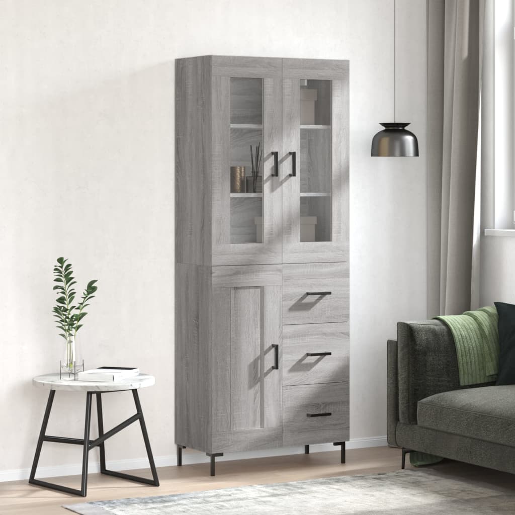 Hoge kast 69,5x34x180 cm bewerkt hout grijs sonoma eikenkleurig