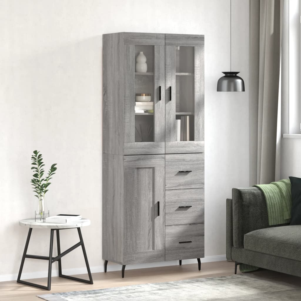 Hoge kast 69,5x34x180 cm bewerkt hout grijs sonoma eikenkleurig