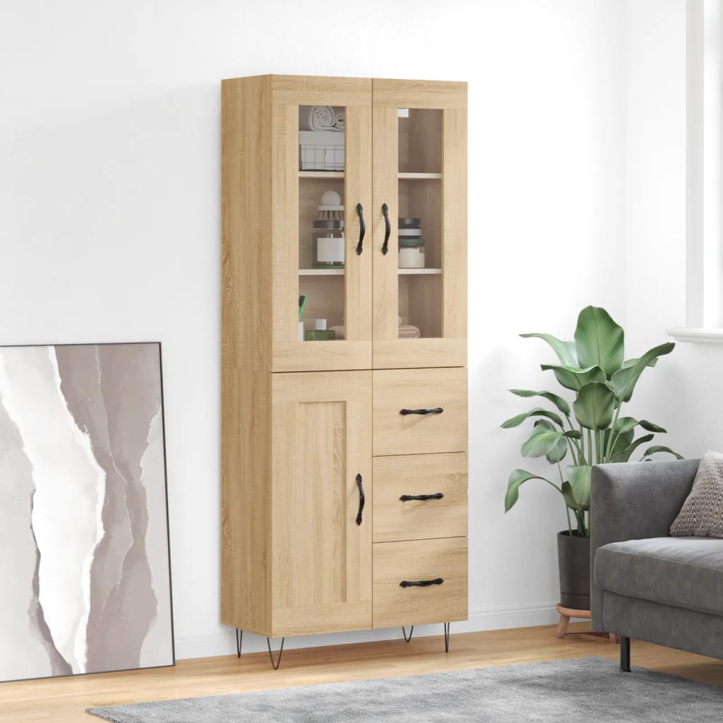 Hoge kast 69,5x34x180 cm bewerkt hout sonoma eikenkleurig – afbeelding 1