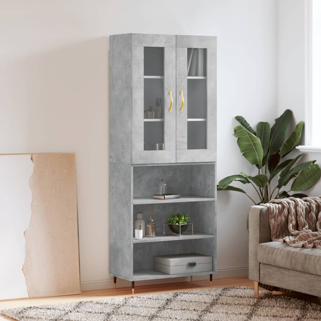 Hoge kast 69,5x34x180 cm bewerkt hout betongrijs