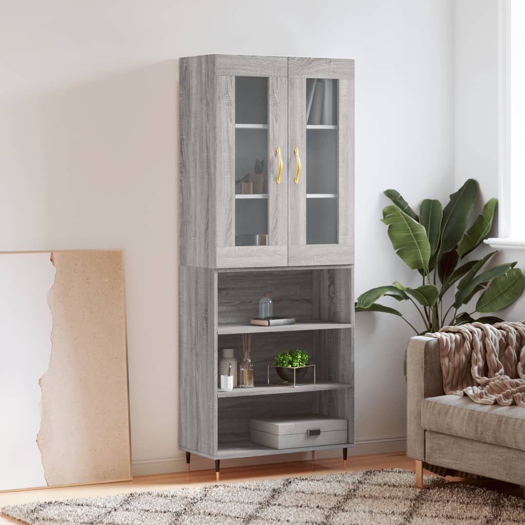 Hoge kast 69,5x34x180 cm bewerkt hout grijs sonoma eikenkleurig – afbeelding 1