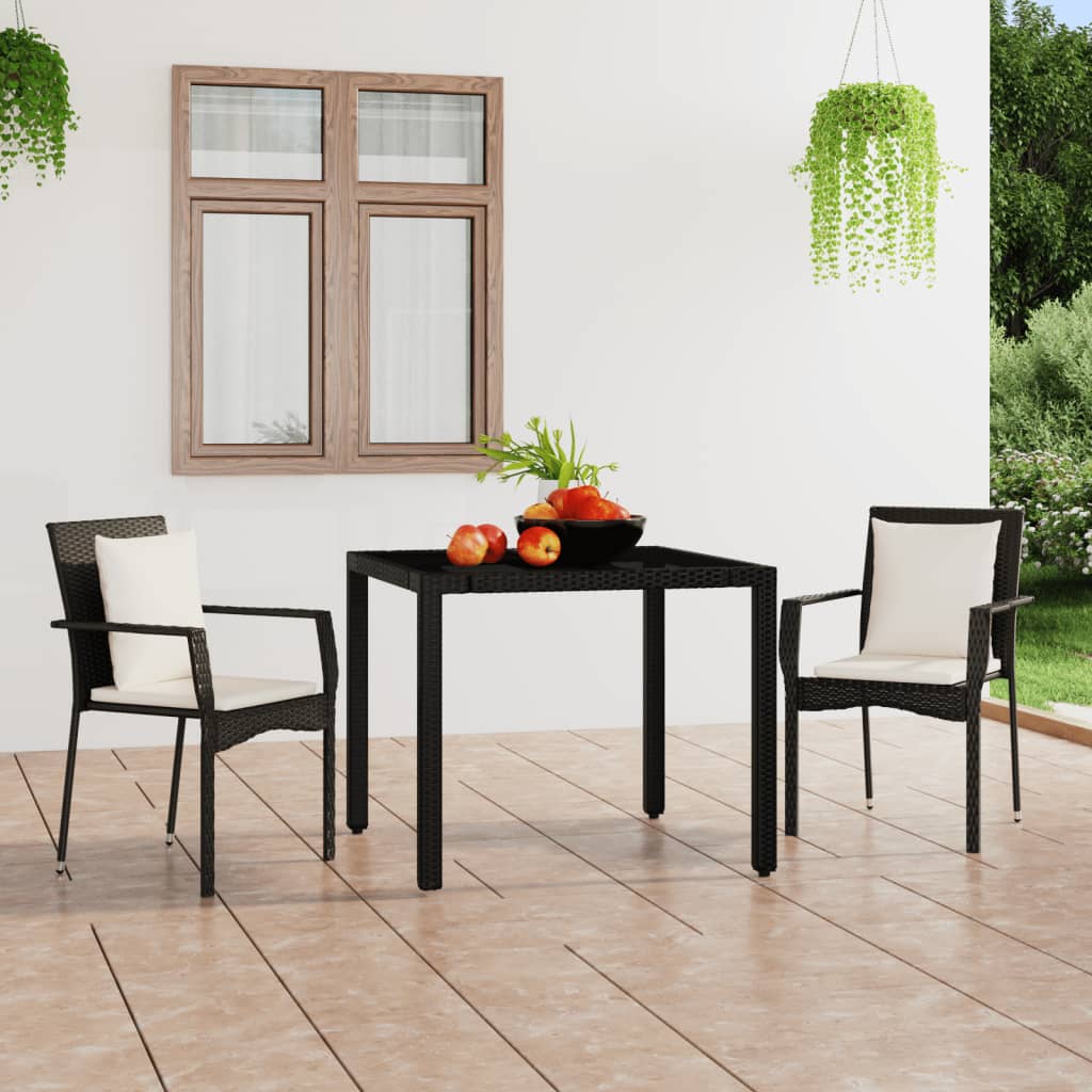 Tuinstoelen 2 st met kussens poly rattan zwart – afbeelding 1