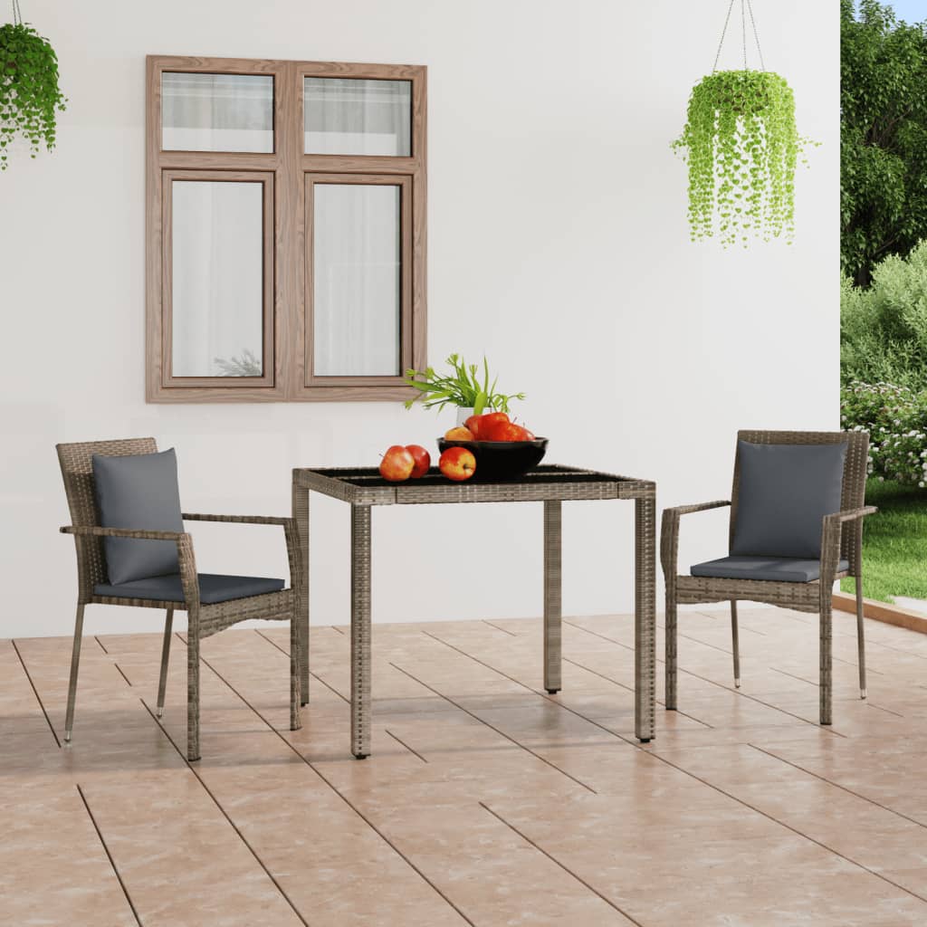 Tuinstoelen 2 st met kussens poly rattan grijs – afbeelding 1