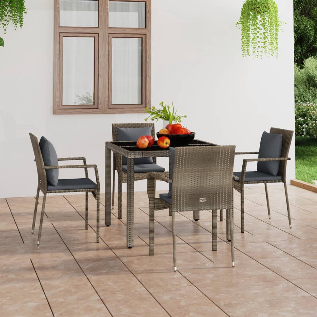 Tuinstoelen 4 st met kussens poly rattan grijs – afbeelding 1