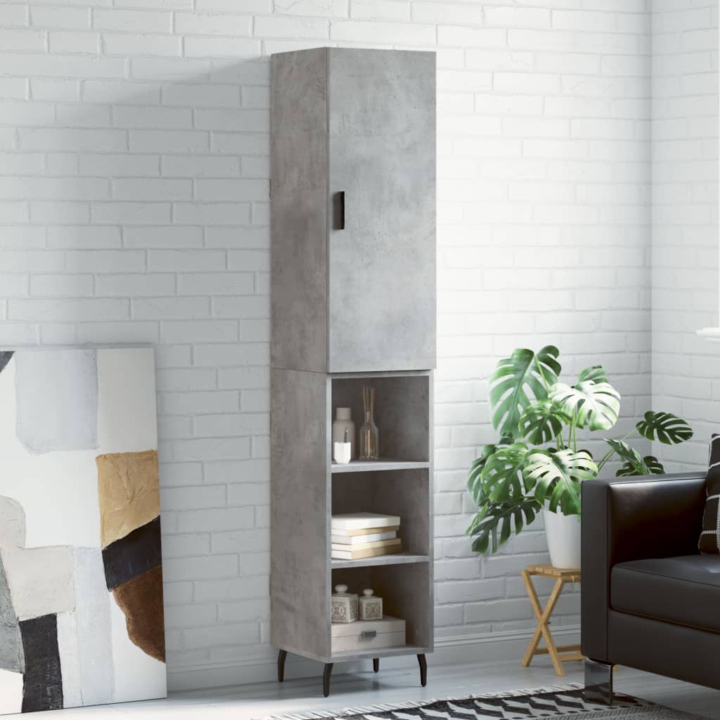 Hoge kast 34,5x34x180 cm bewerkt hout betongrijs