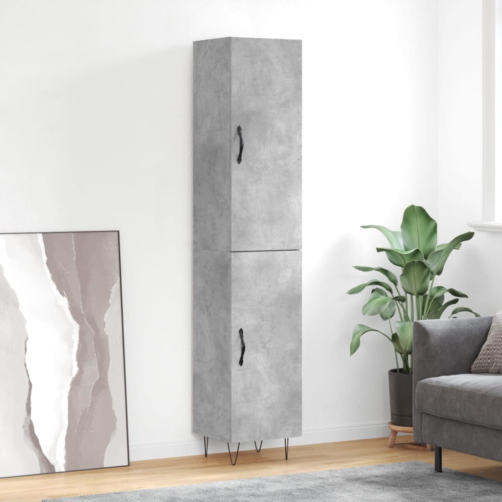 Hoge kast 34,5x34x180 cm bewerkt hout betongrijs