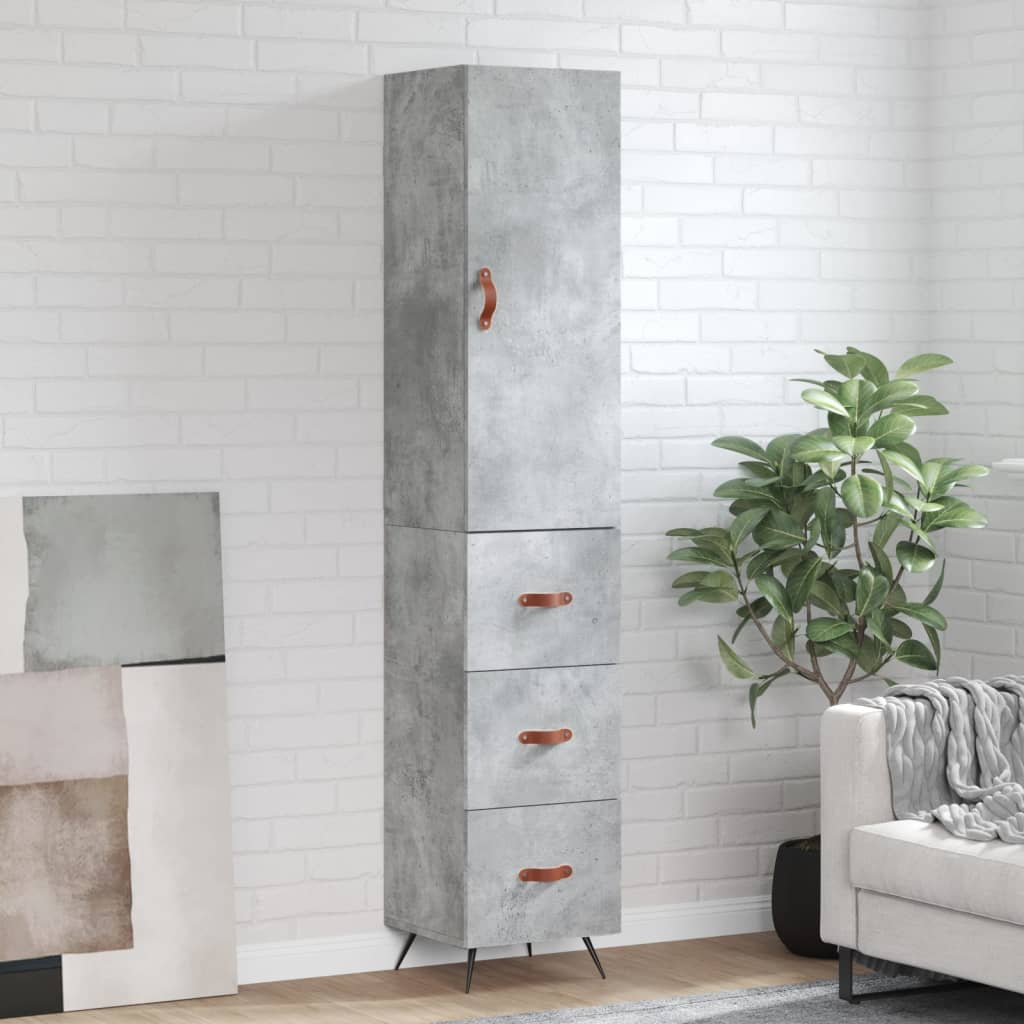 Hoge kast 34,5x34x180 cm bewerkt hout betongrijs