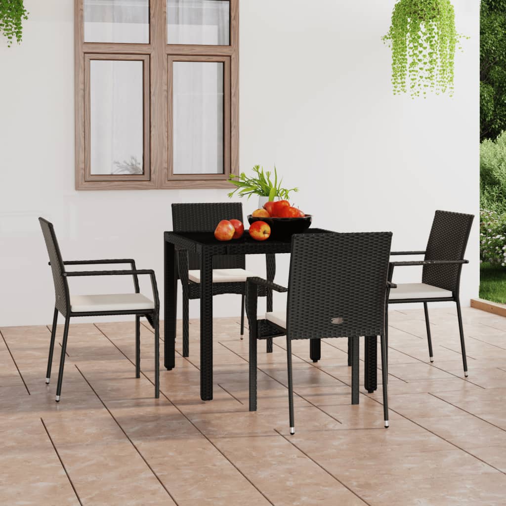 Tuinstoelen 4 st met kussens poly rattan zwart – afbeelding 1